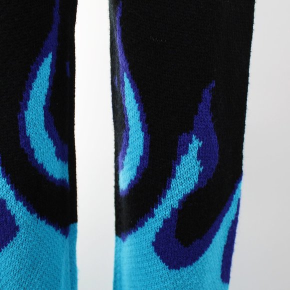 Cherry Mellow Blue Flame Knit Joggers SZ M High Waist Stretch Sweater Pants Y2K - Picture 4 of 12